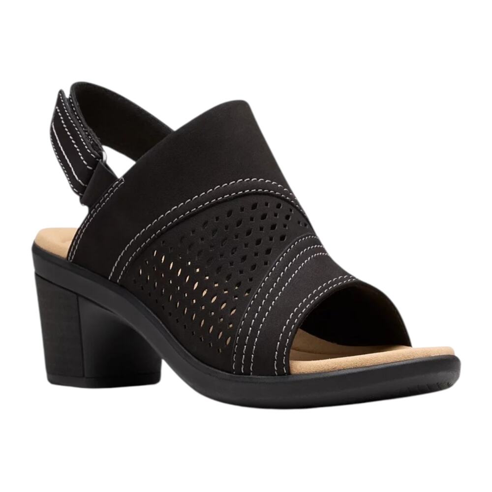 Clarks Women's Emily2 Mist Nubuck Leather Slingback Sandals Black Size 7